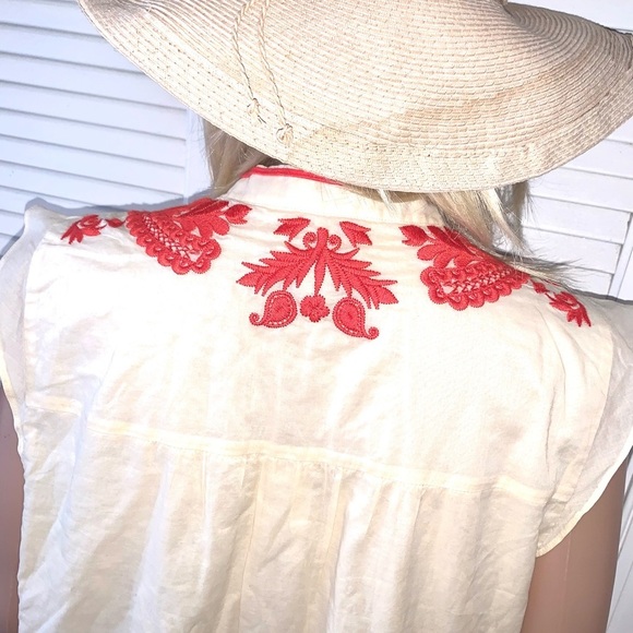 J. Crew ivory blouse with orange accent embroidery double layered Women’s size 8 - Picture 7 of 7